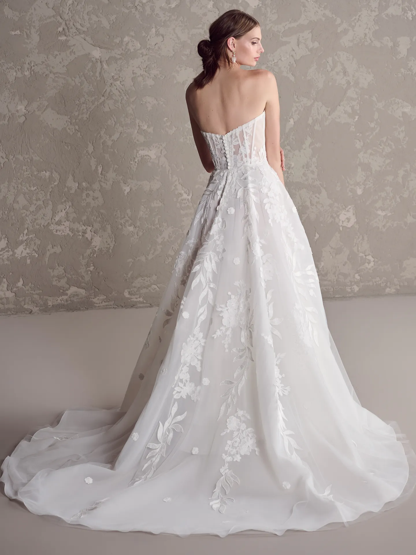 Sottero and Midgley Destin back view A-Line bridal gown with floral details