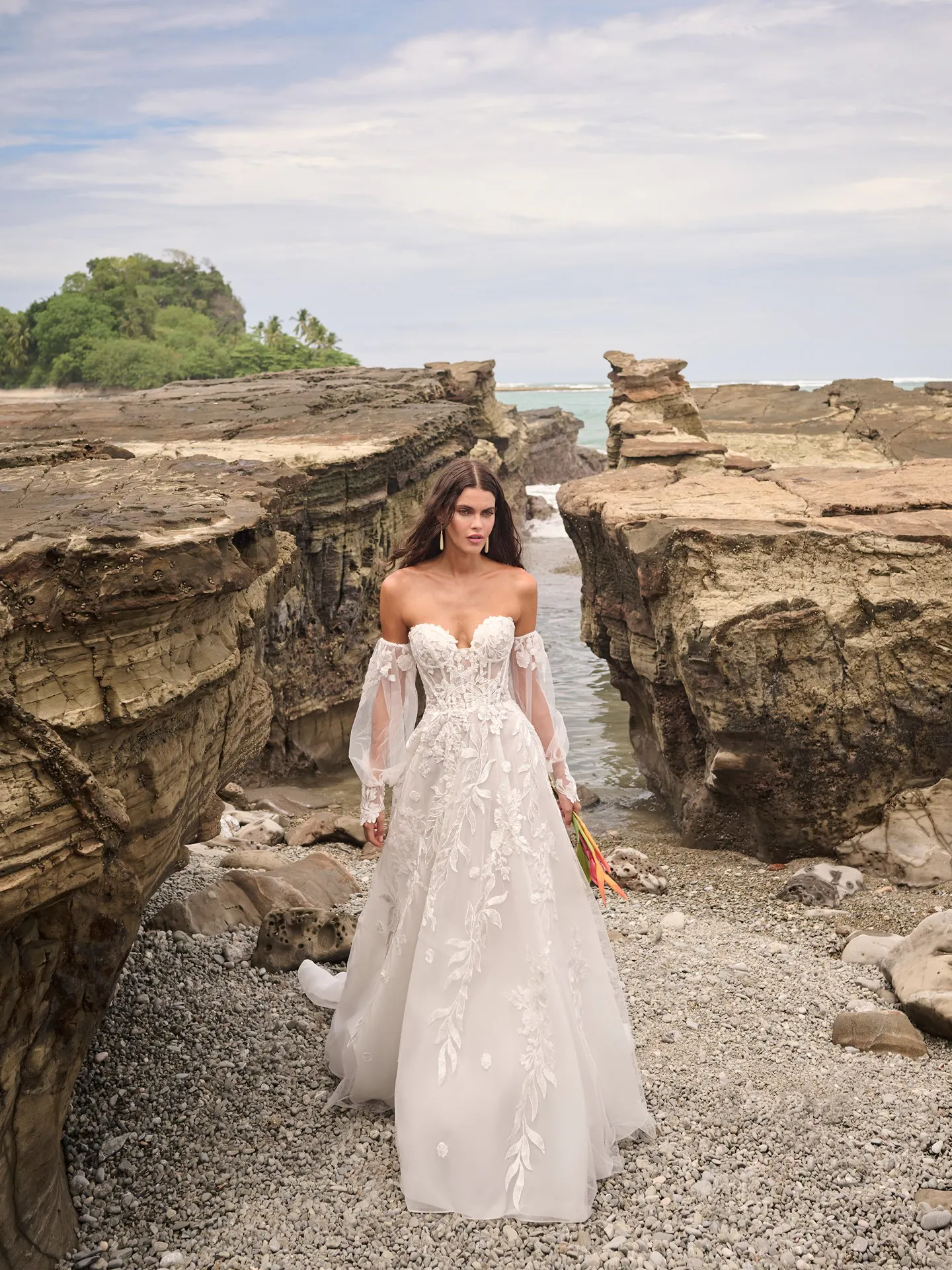 Sottero and Midgley Destin front view in nature setting with floral details