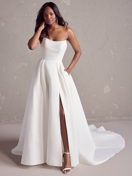 Strapless Floor-Length Appliqued Draped Satin Wedding Dress With Flower And  Cape - UCenter Dress