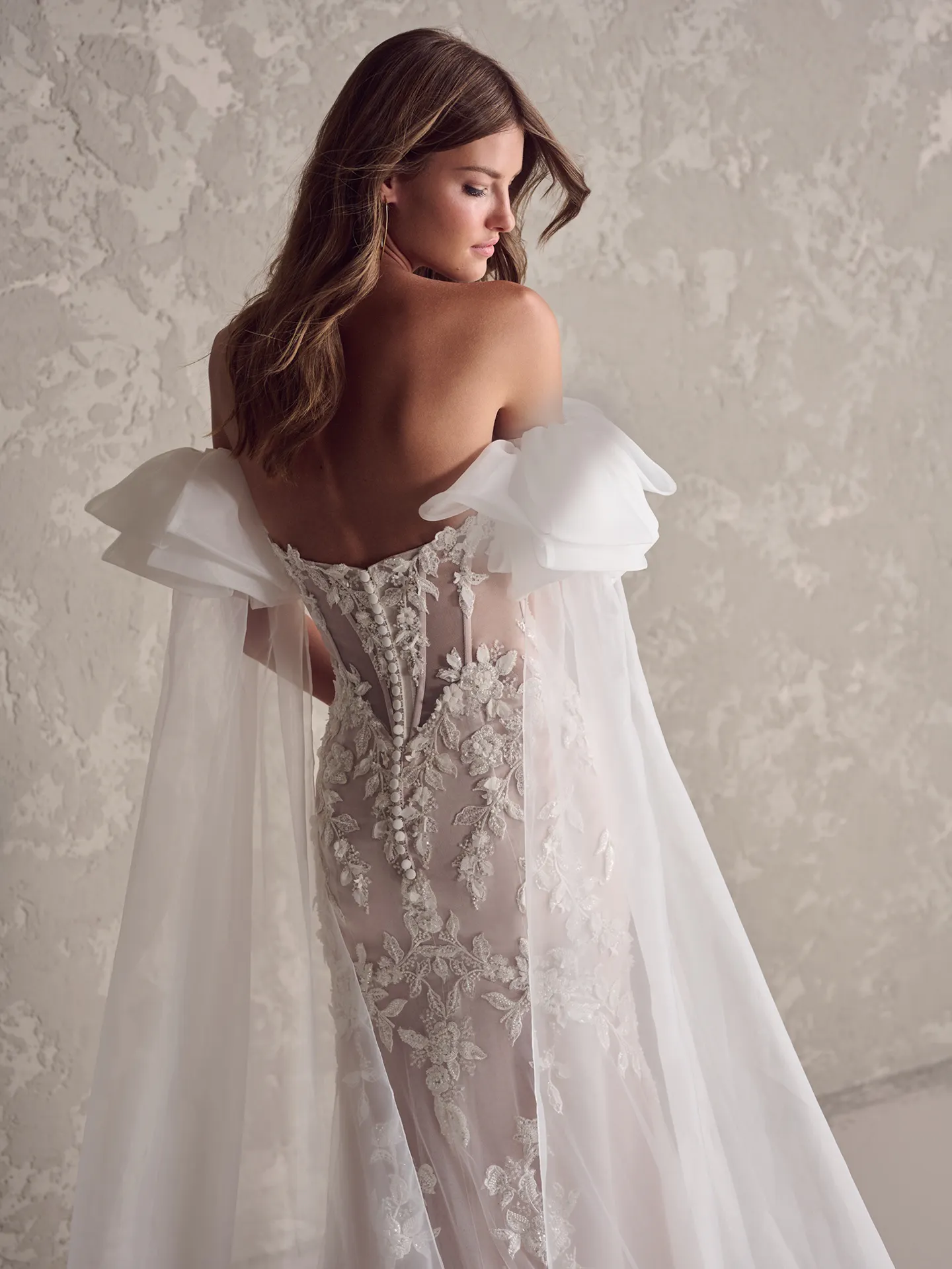 Sottero and Midgley Tanica back view embroidered gown with sheer sleeves