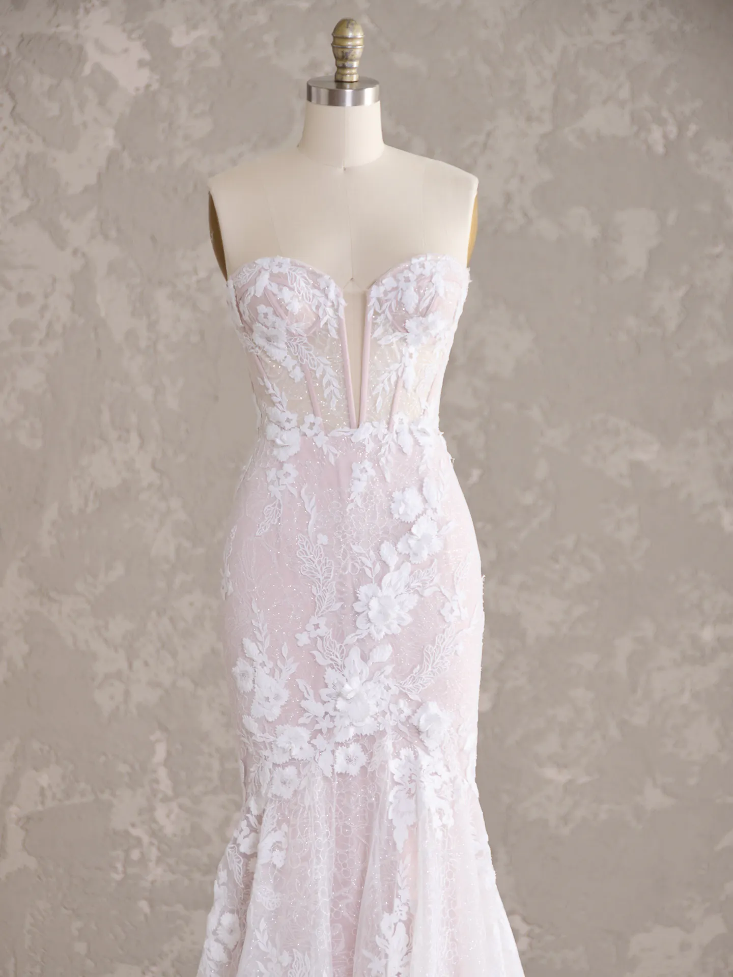 Ortensia lace bridal dress front view, Maggie Sottero.