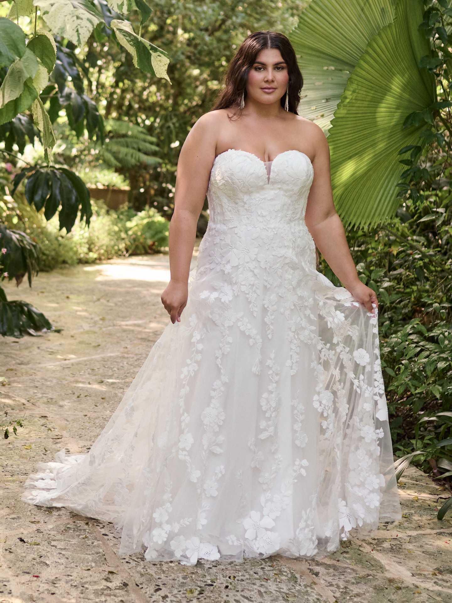 Lace Rhinestone Mid Sleeve Plus Size Wedding Gown - OneSimpleGown.com