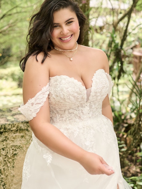 Plus Size Ruched Ballgown Wedding Dress with Off-the-Shoulder Straps
