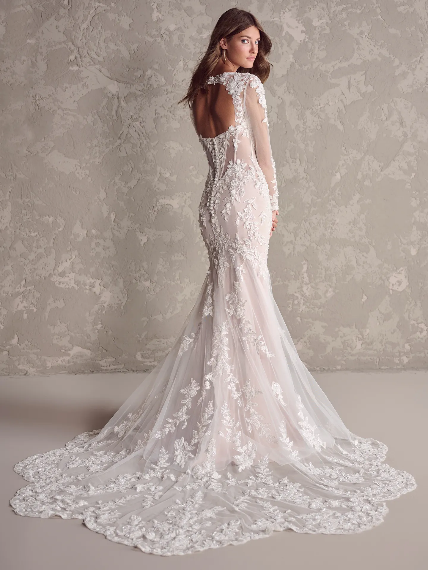 Sottero and Midgley 3D lace keyhole back bridal dress side view