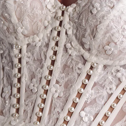 Maggie Sottero Doritte close-up lace, pearl details