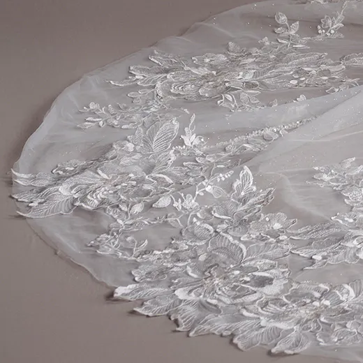 Sydney lace detail, Maggie Sottero, floral embroidery on tulle fabric.