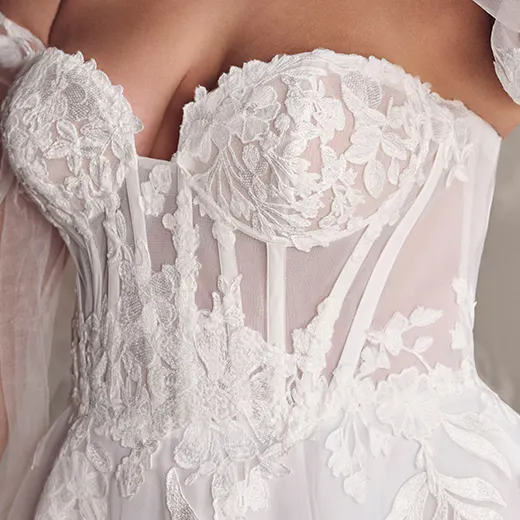 Sottero and Midgley Destin corset A-Line gown front lace detail