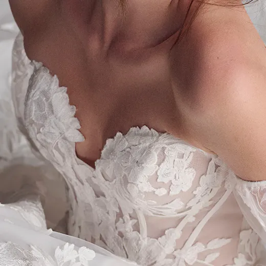 Sottero and Midgley Destin corset with floral lace close-up.