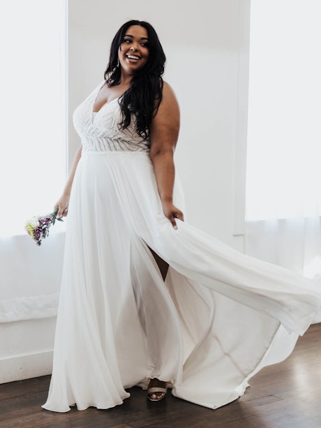 Chiffon A-Line Wedding Dress with Detachable Long Sleeves
