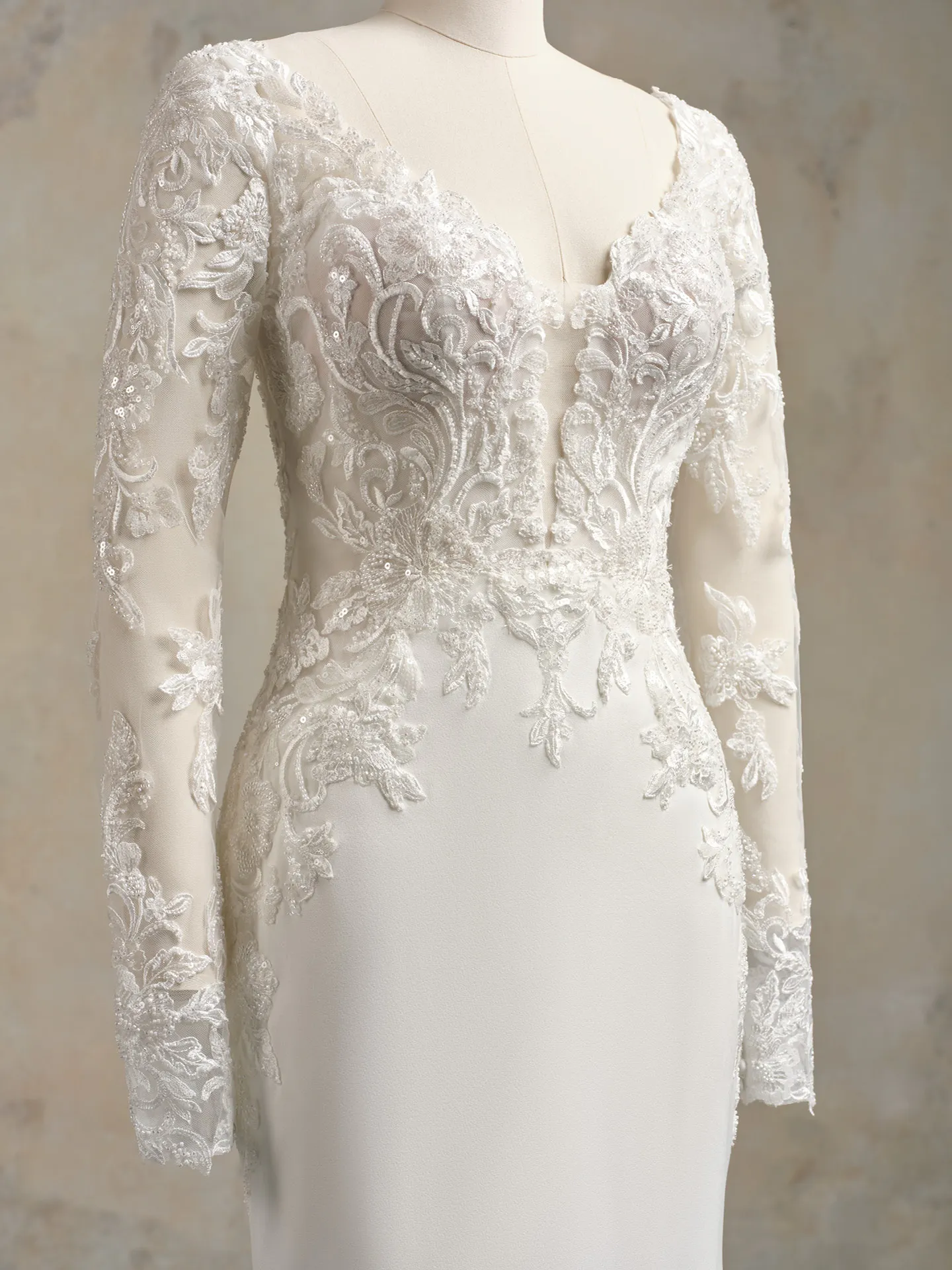 Maggie Sottero Anastasia side view lace detail long sleeves