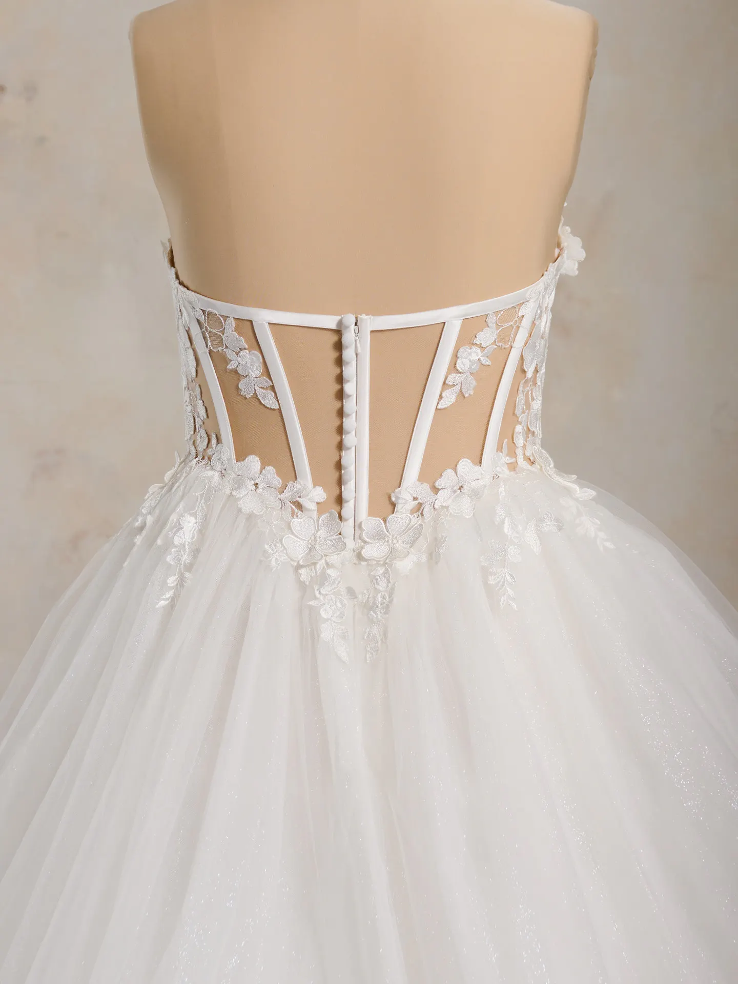 Angelette princess wedding dress back view with lace and buttons Maggie Sottero