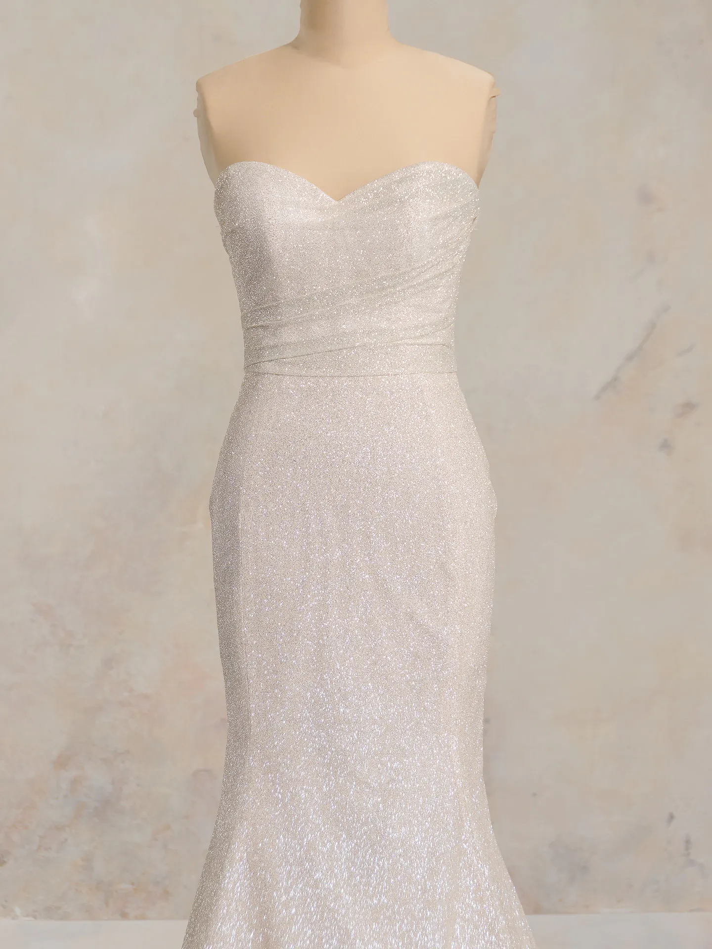 Maggie Sottero Anniston Lane glitter fit-and-flare gown front view
