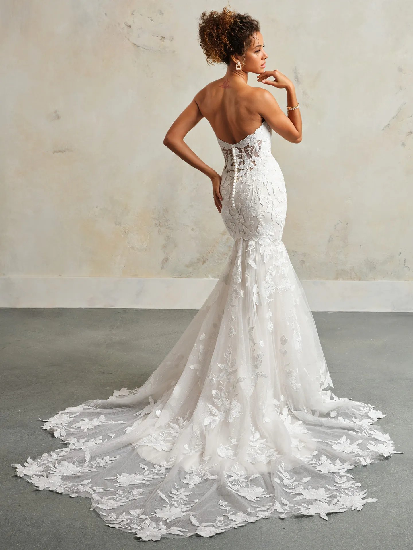 Bridget floral lace wedding dress back view Maggie Sottero