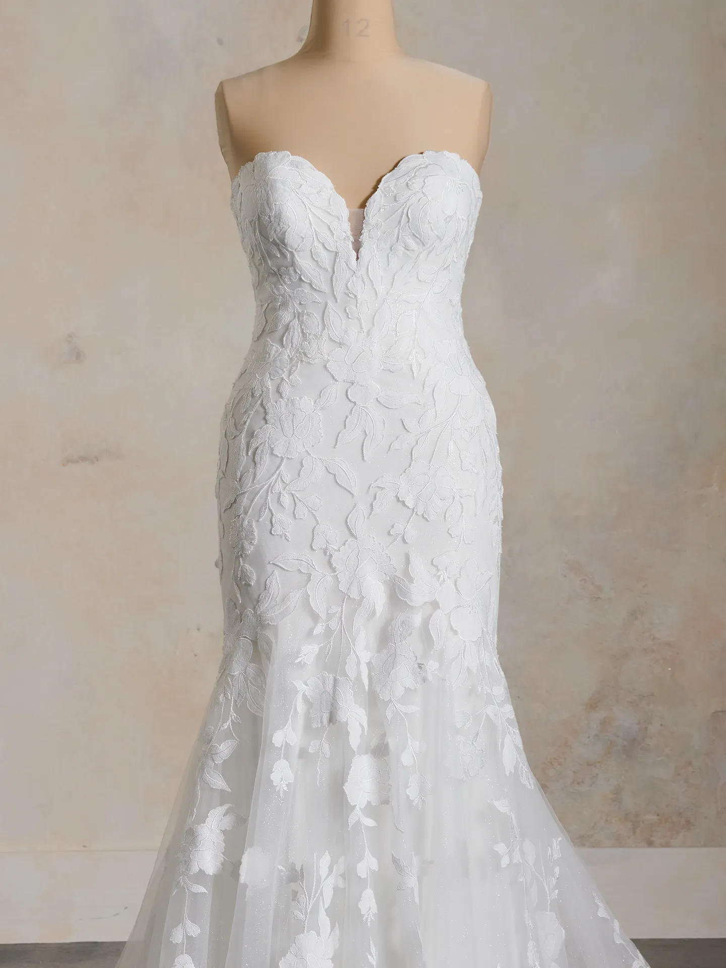 Bridget floral lace strapless gown front view Maggie Sottero
