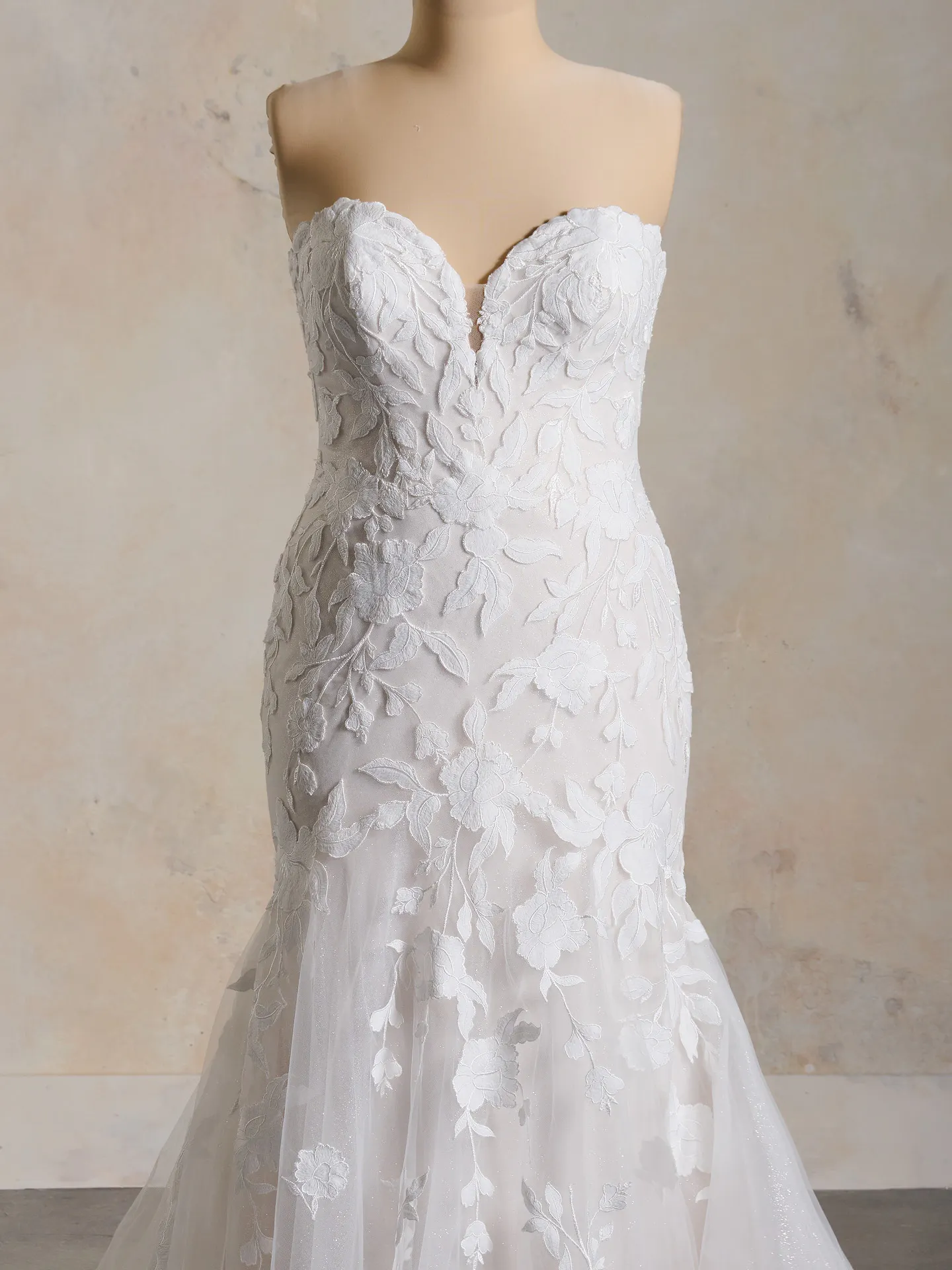 Maggie Sottero Bridget strapless floral lace wedding dress front view