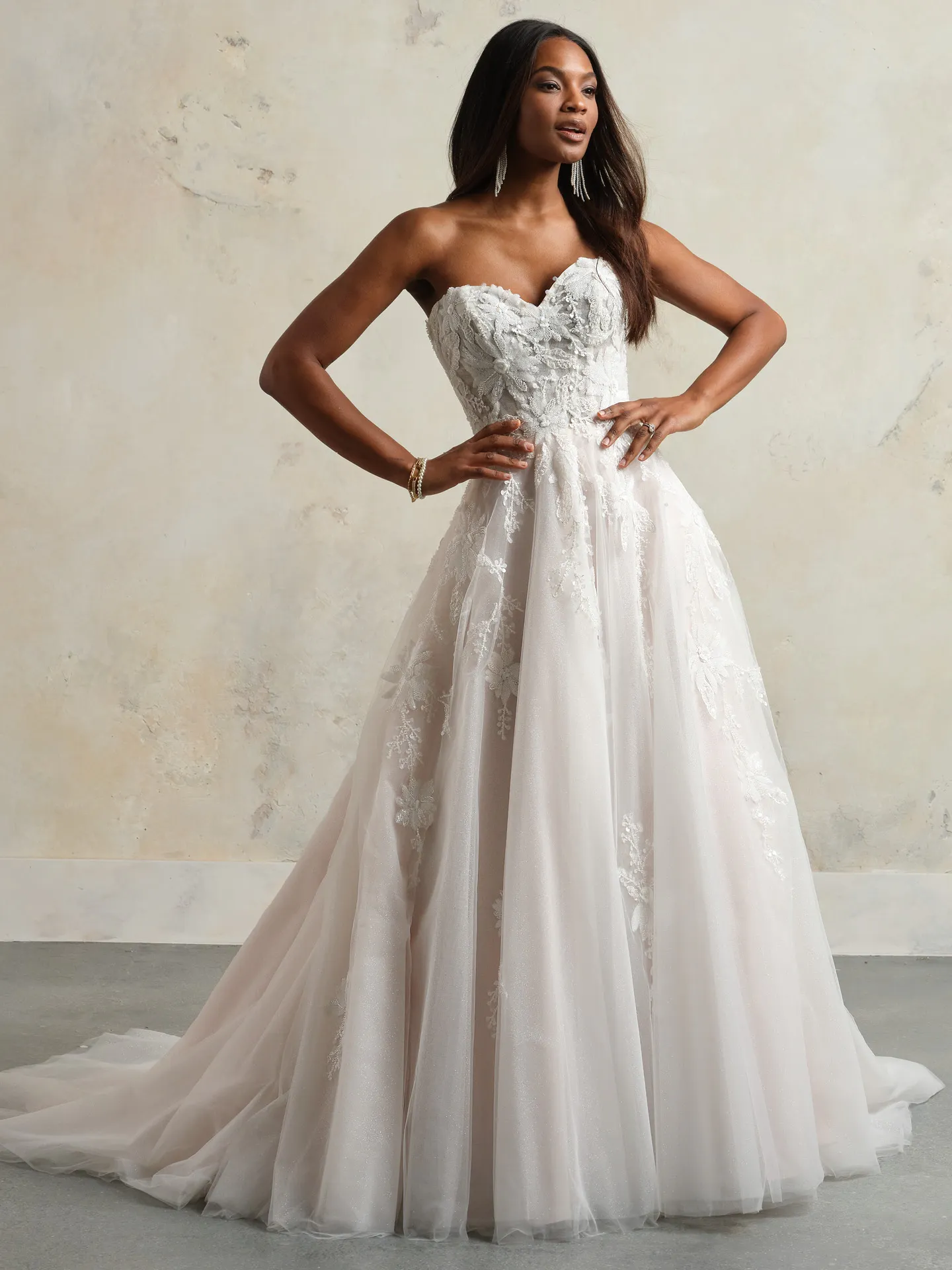 Caroline sequin lace illusion bridal gown front view Maggie Sottero