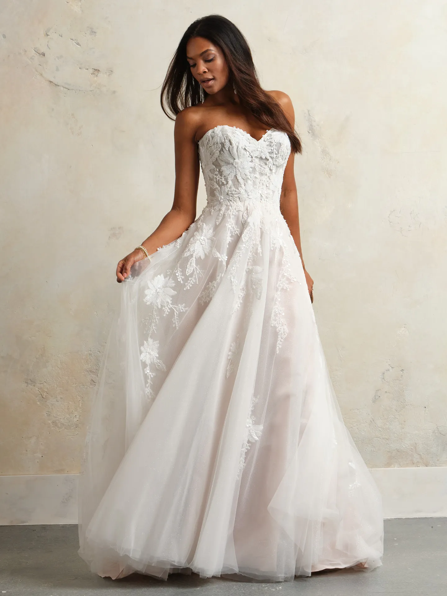 Maggie Sottero Caroline sequin lace illusion bridal gown front view