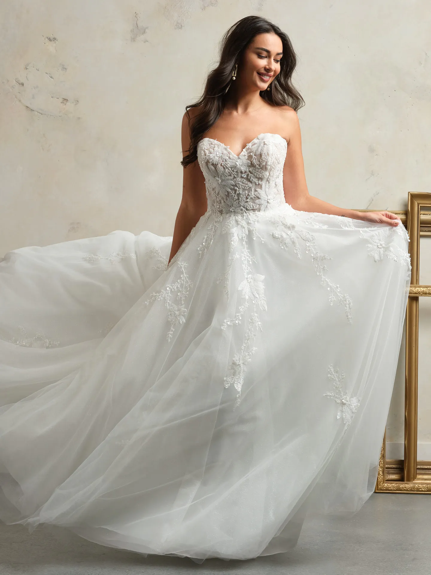 Maggie Sottero Caroline front view, sequin lace illusion bridal gown.