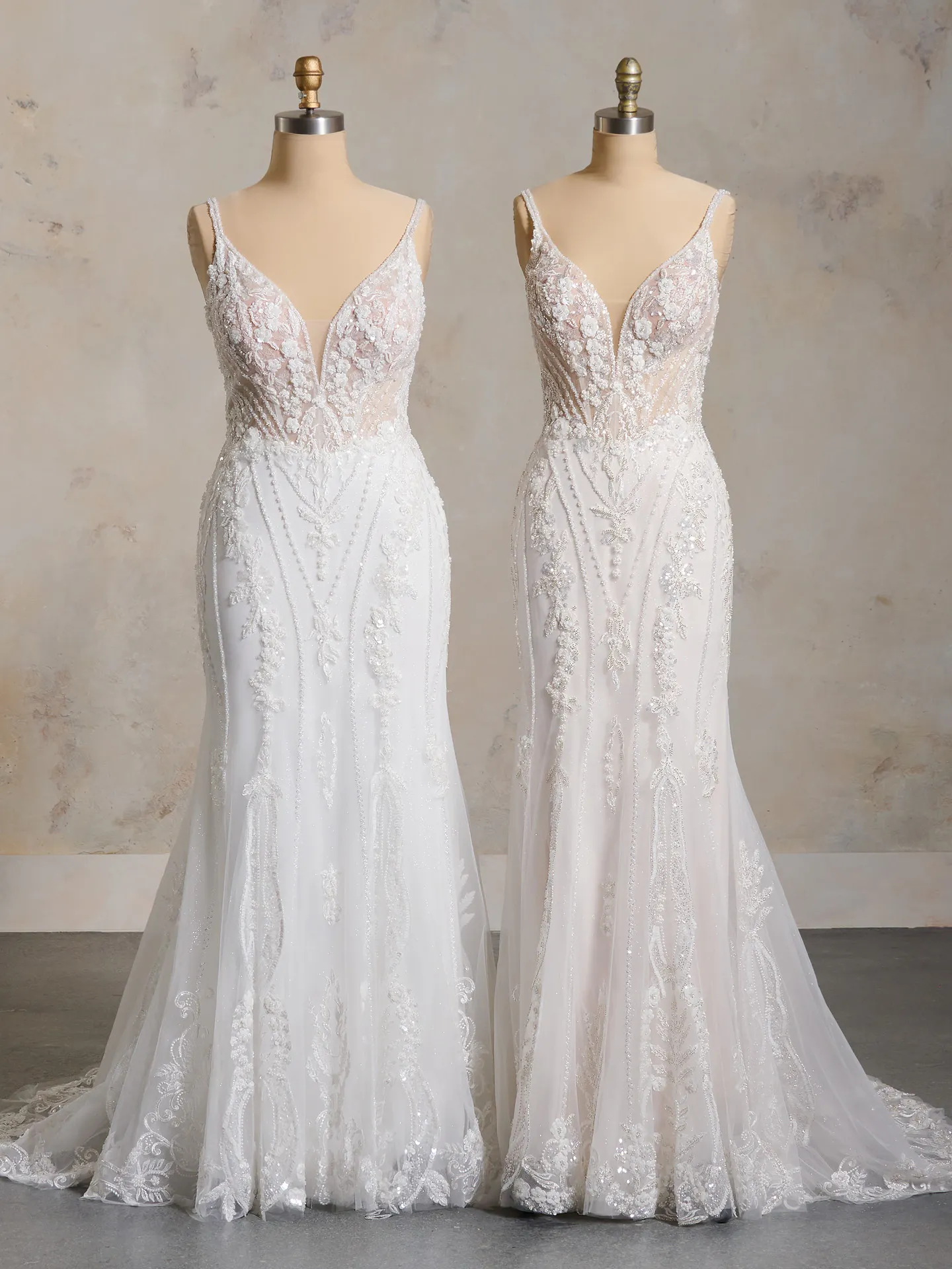 Maggie Sottero Edie deep-V glittering wedding gown front view