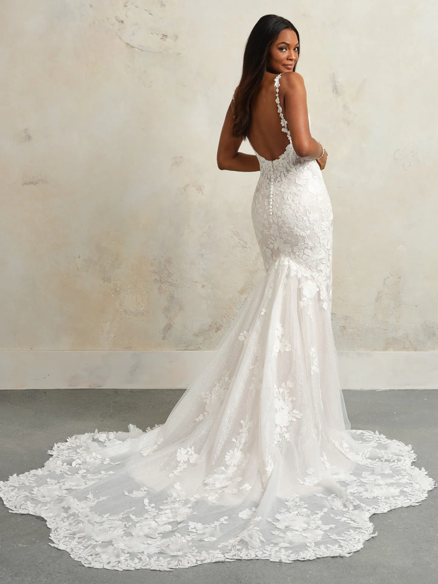 Rebecca Ingram Hayden back view floral lace gown