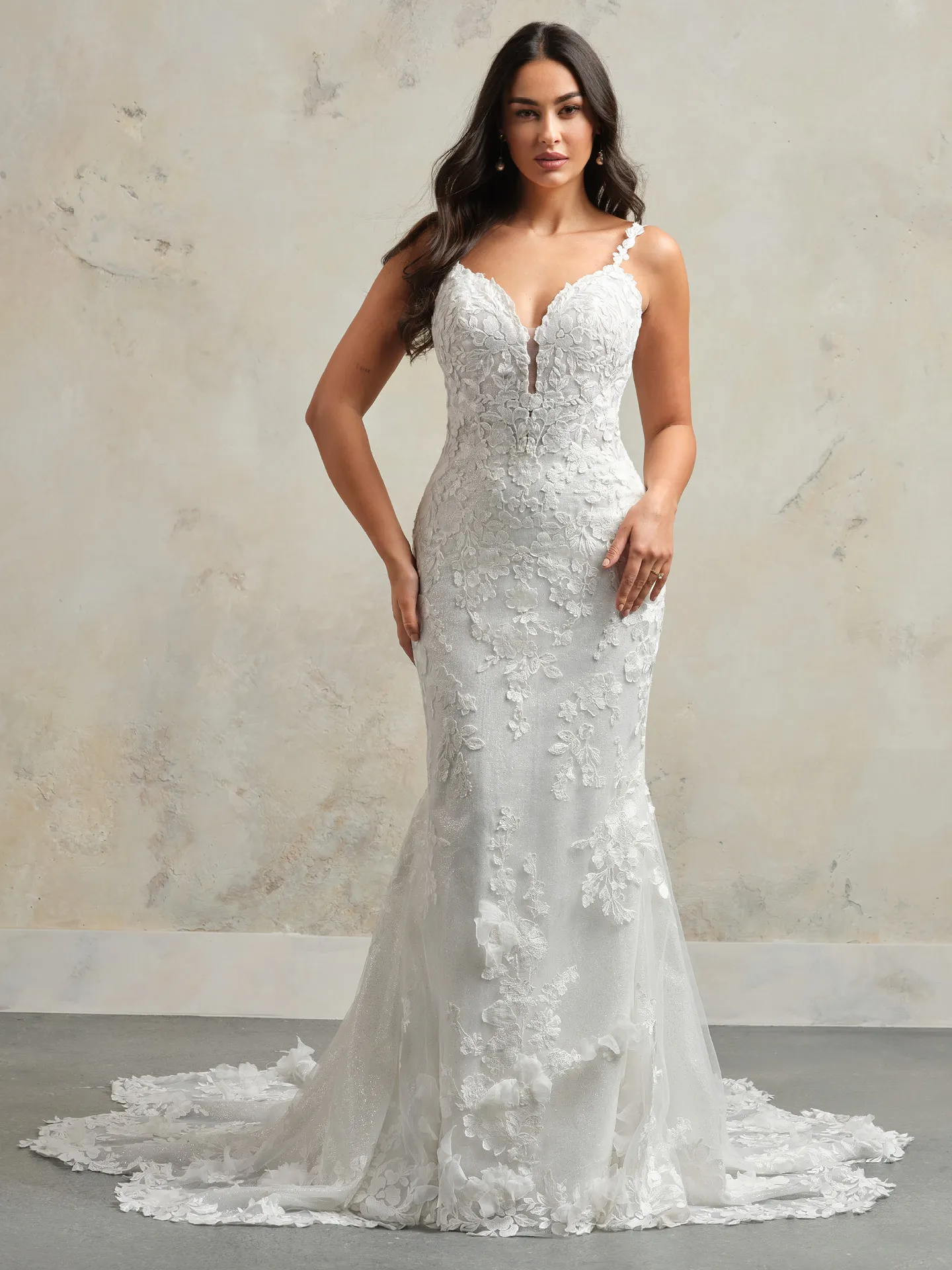 Rebecca Ingram Hayden front view lace floral wedding gown