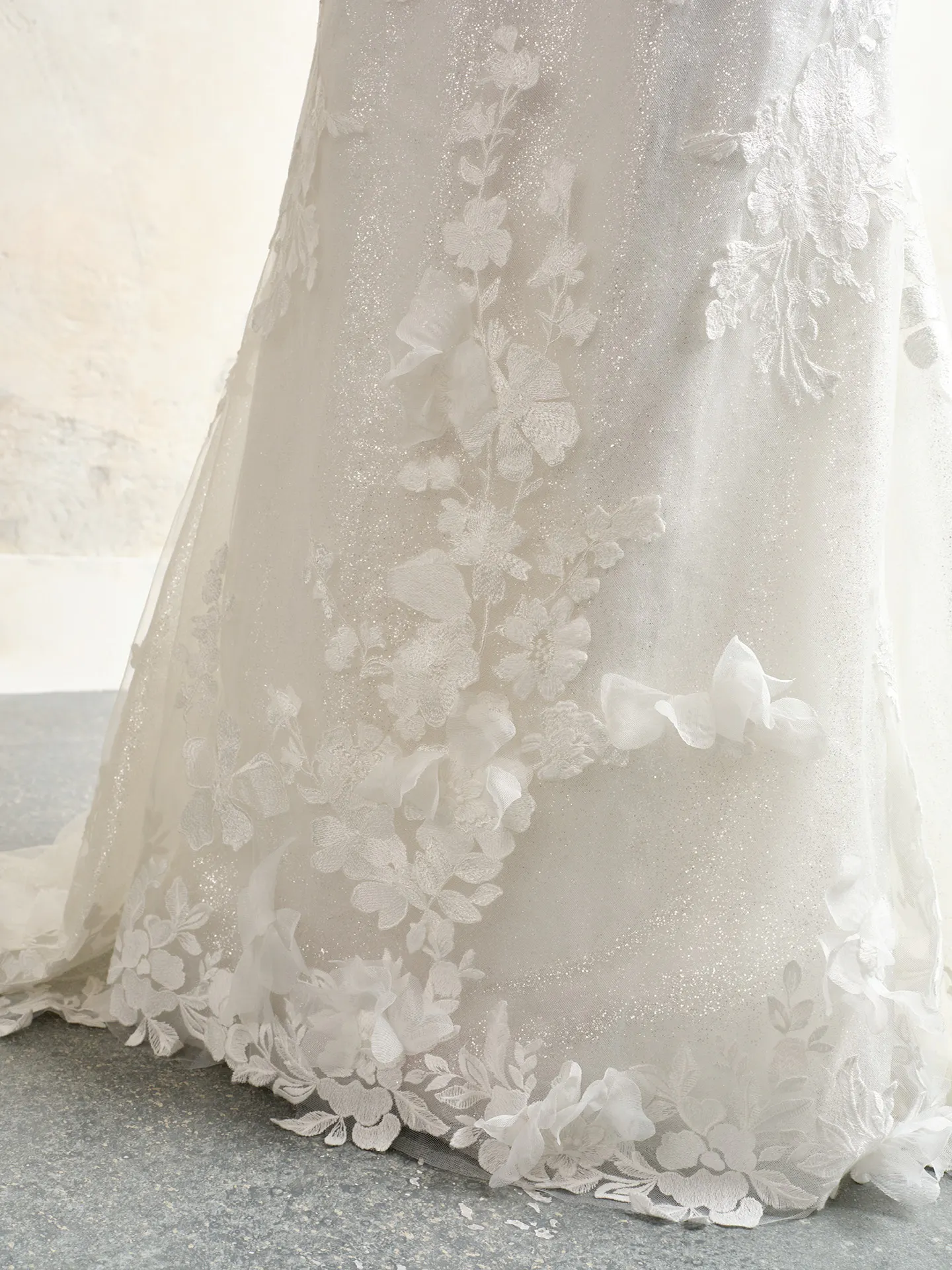 Hayden gown detailed floral lace and sparkle close-up.