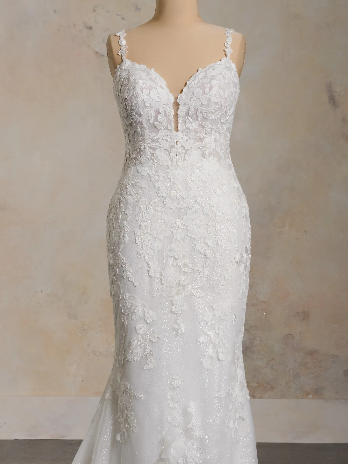 Maggie Sottero Hayden floral lace wedding gown front view