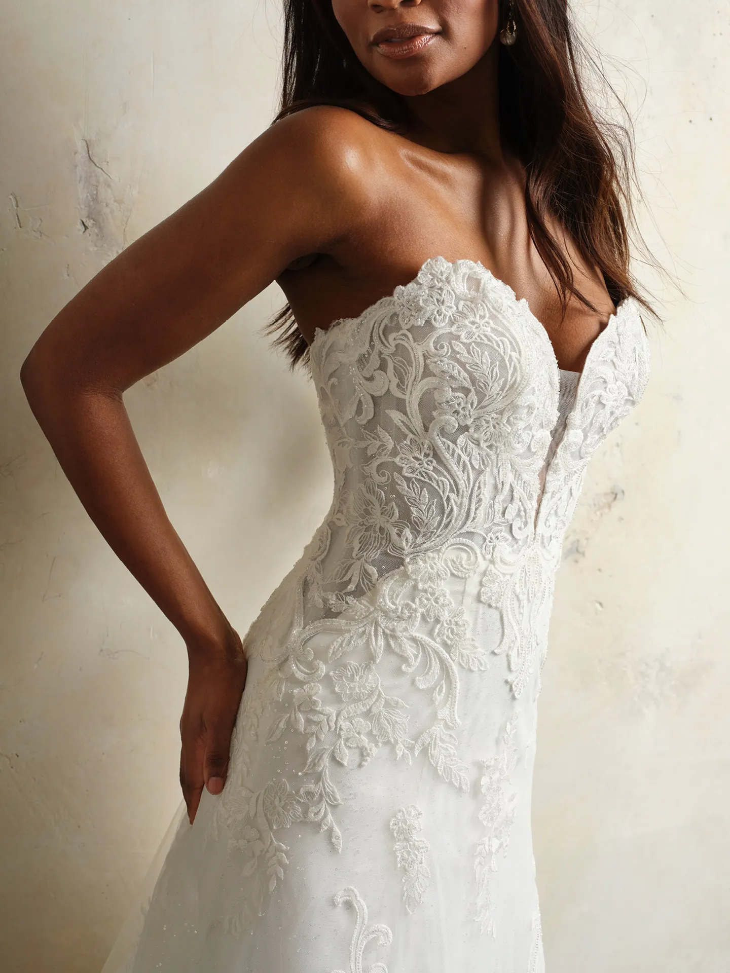 Maggie Sottero Kyler lace strapless wedding dress side view