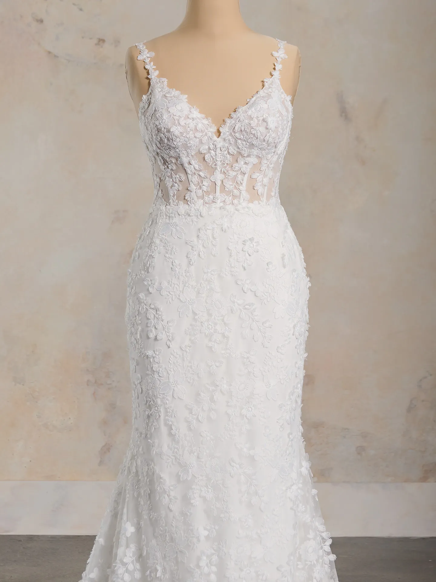 Maggie Sottero Ladonna Lane 3-D floral lace mermaid gown front view