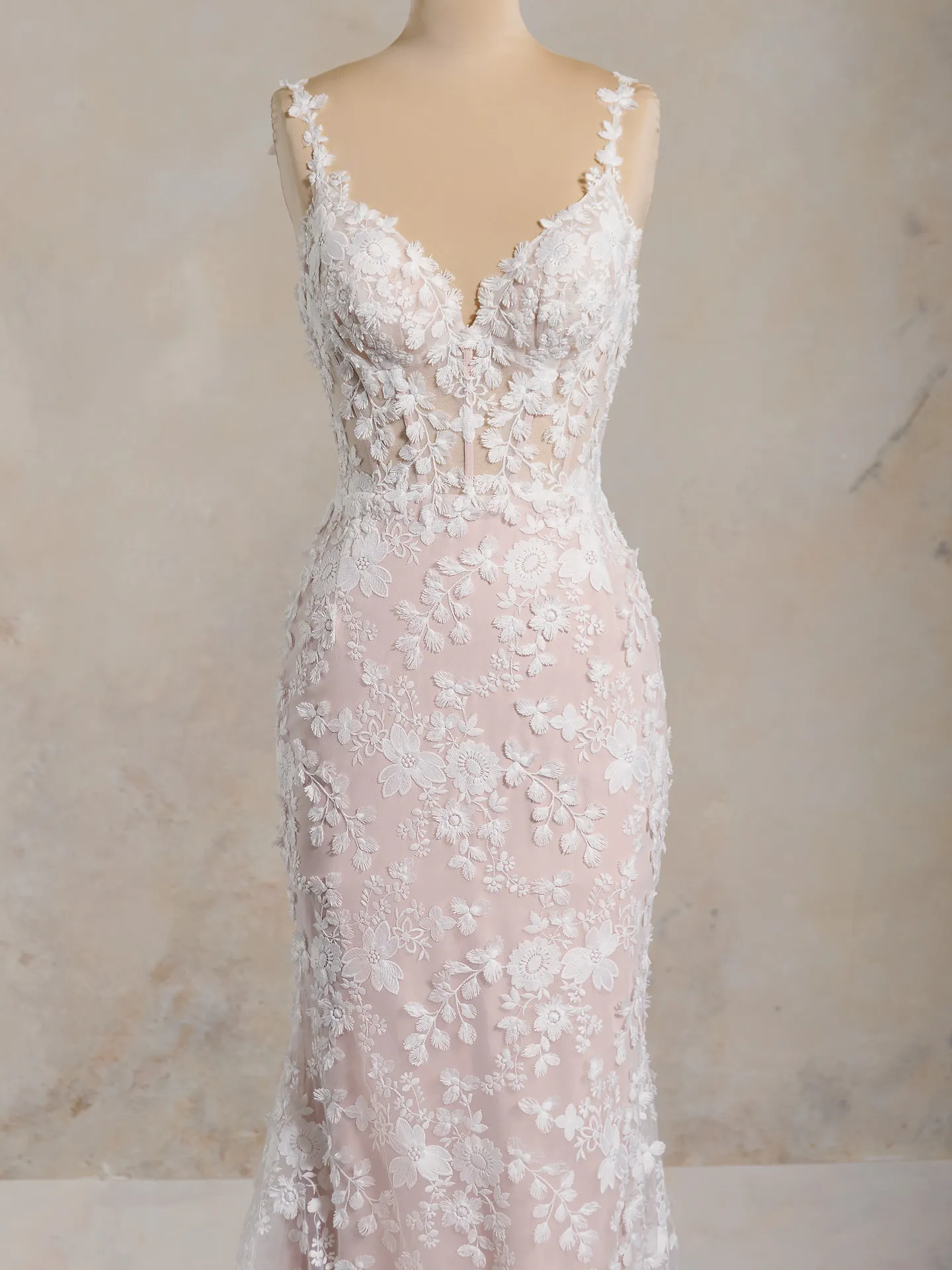Maggie Sottero Ladonna Lane 3-D floral lace mermaid gown front view