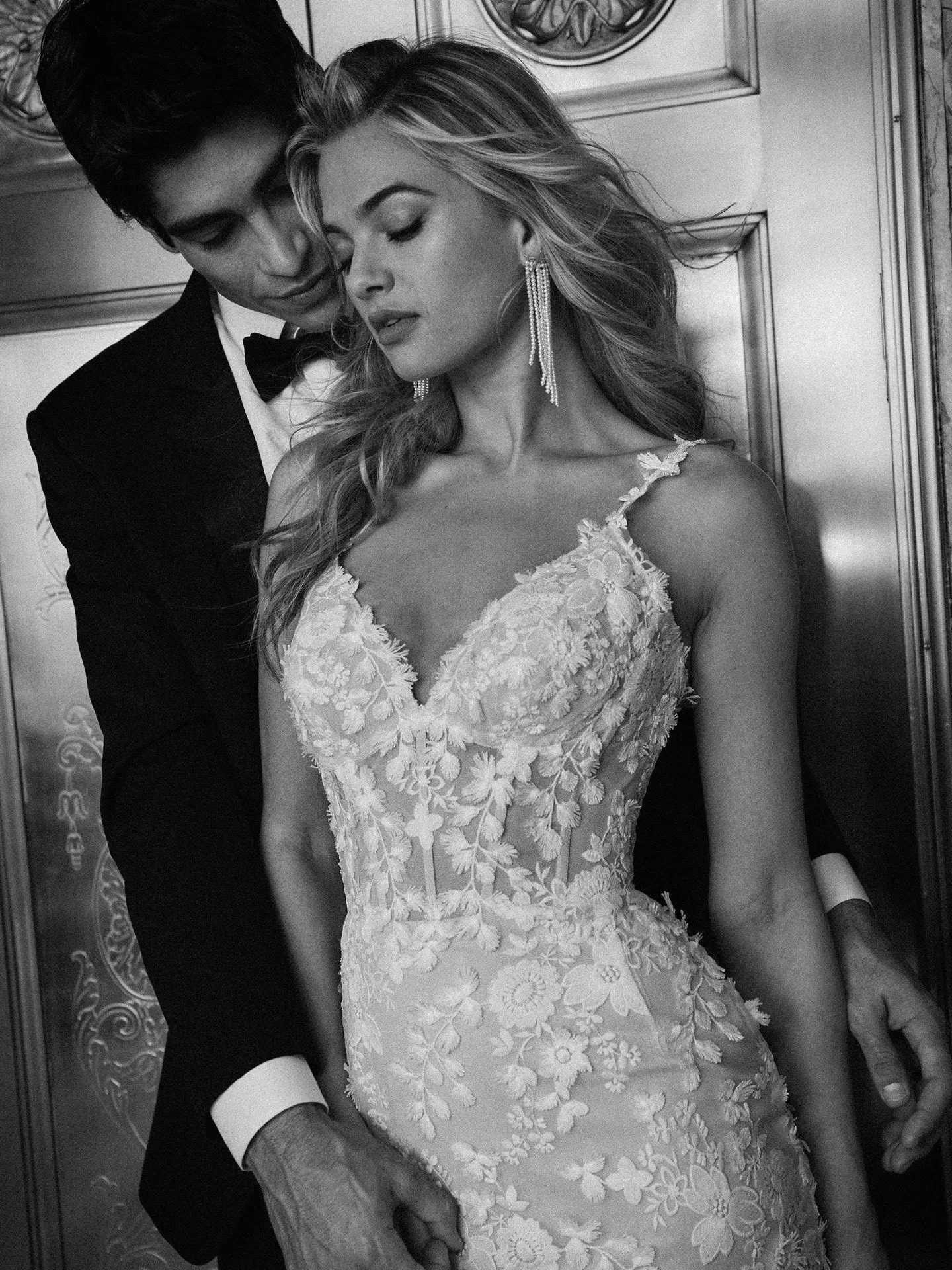 Maggie Sottero Ladonna floral lace mermaid gown front view.