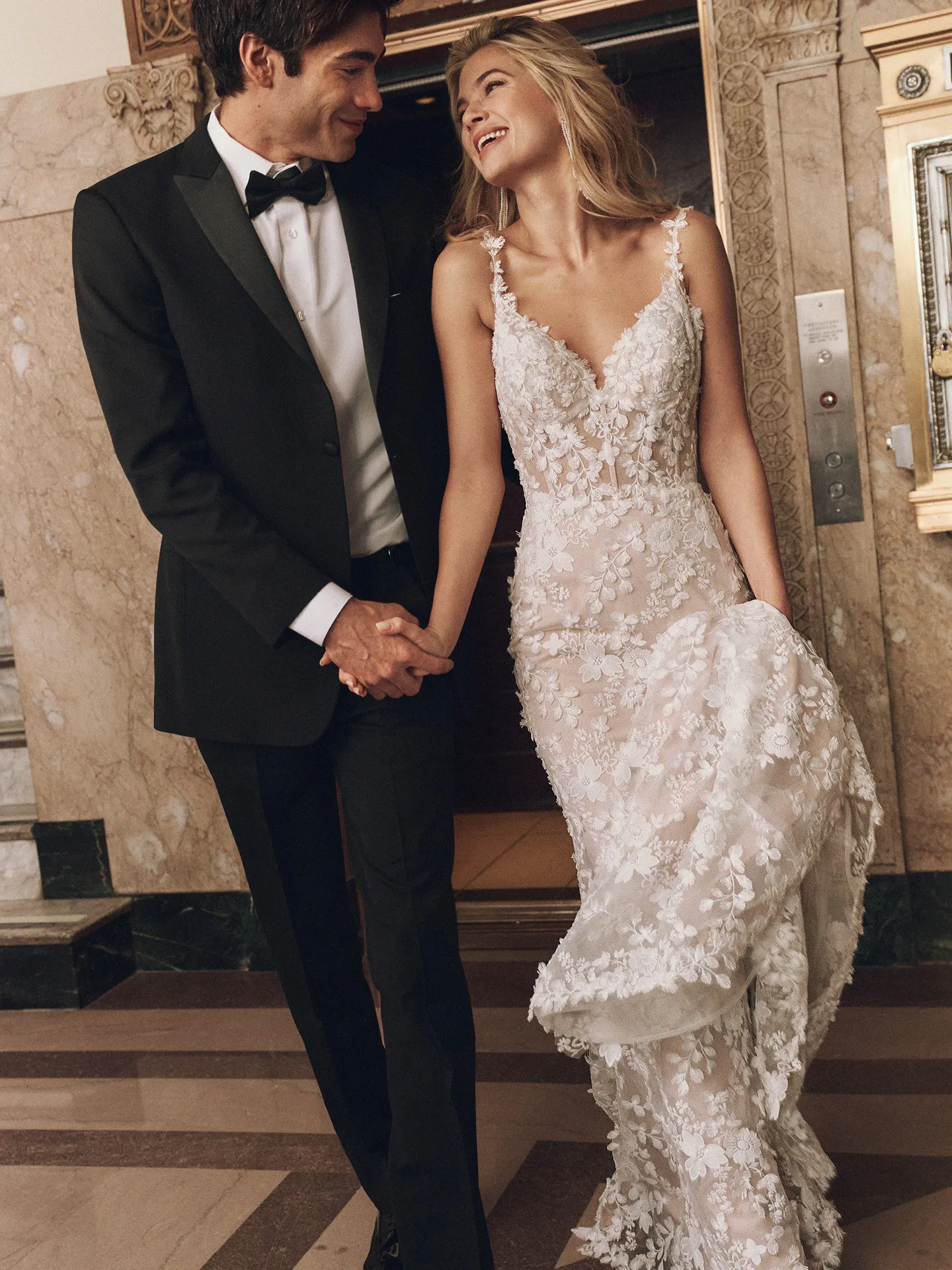 Maggie Sottero Ladonna mermaid gown with 3D floral lace, front view.