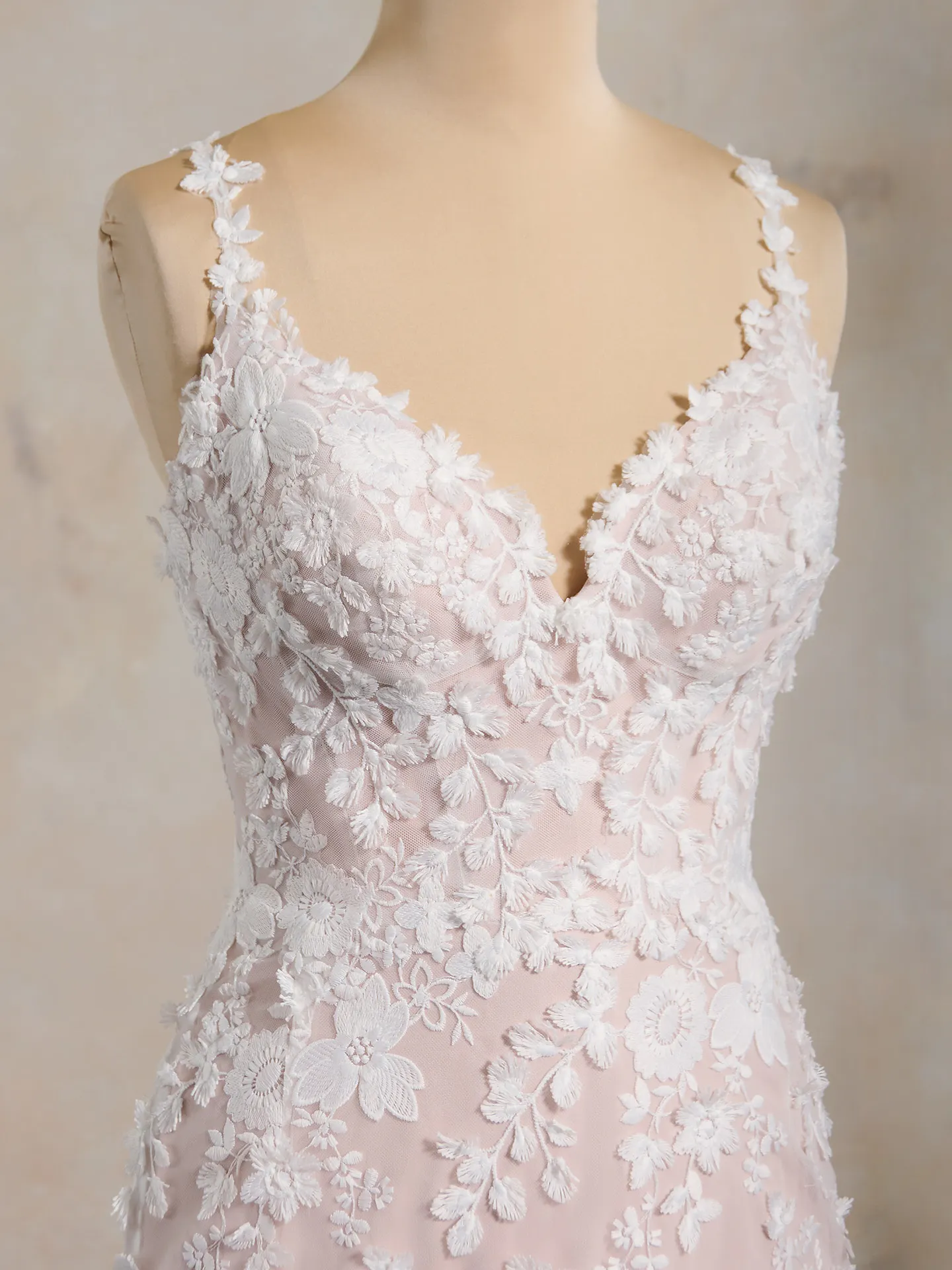 Maggie Sottero Ladonna Lane floral lace mermaid gown detail front view