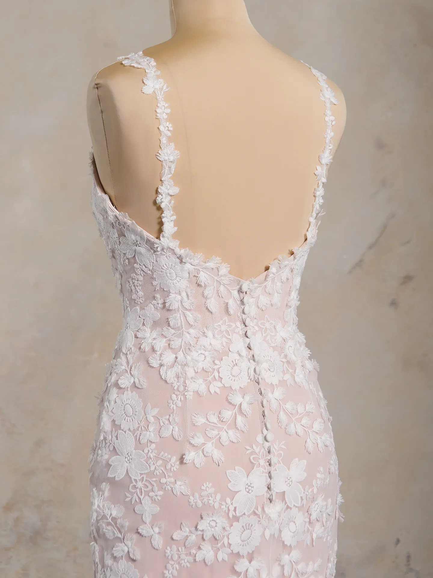 Maggie Sottero Ladonna back view 3-D floral lace mermaid bridal gown