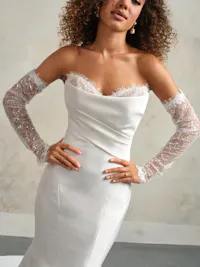 Lace off-the-shoulder sequin Chantilly long sleeves