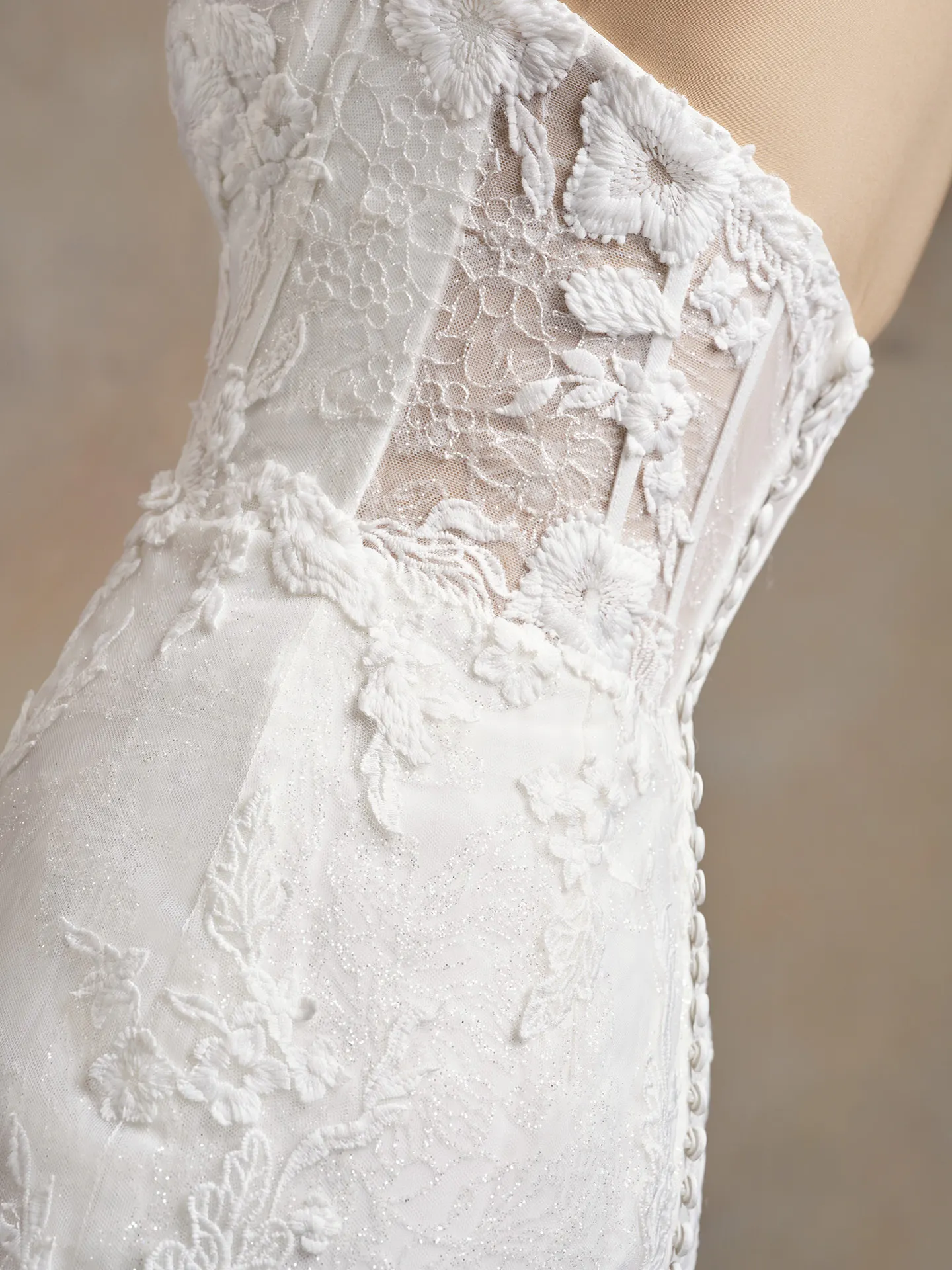 Maggie Sottero Ortensia lace detailing side view