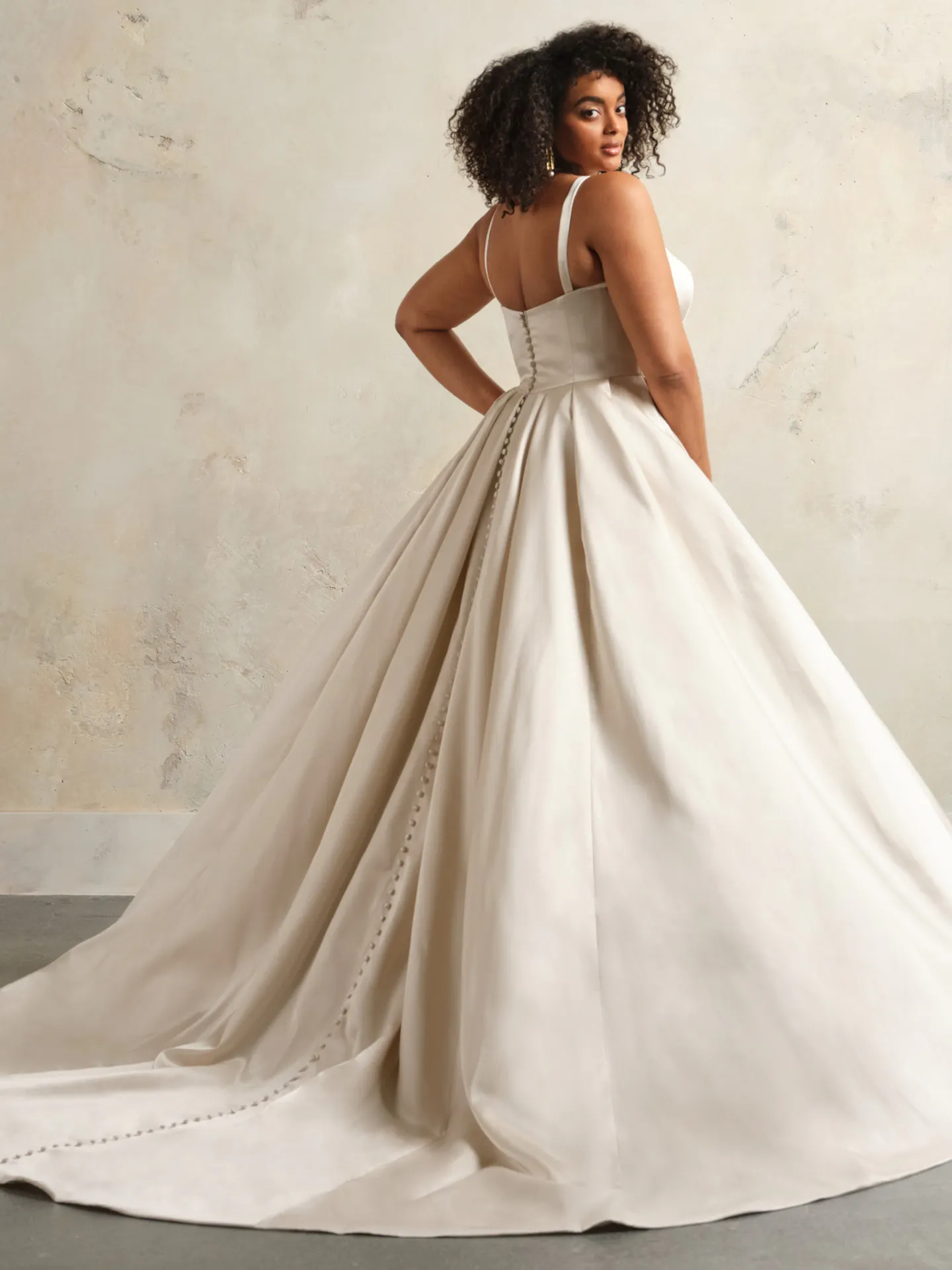 Rebecca Ingram Selena satin ballgown back view