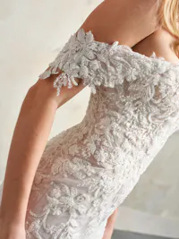 Detachable off-the-shoulder beaded lace cap-sleeves