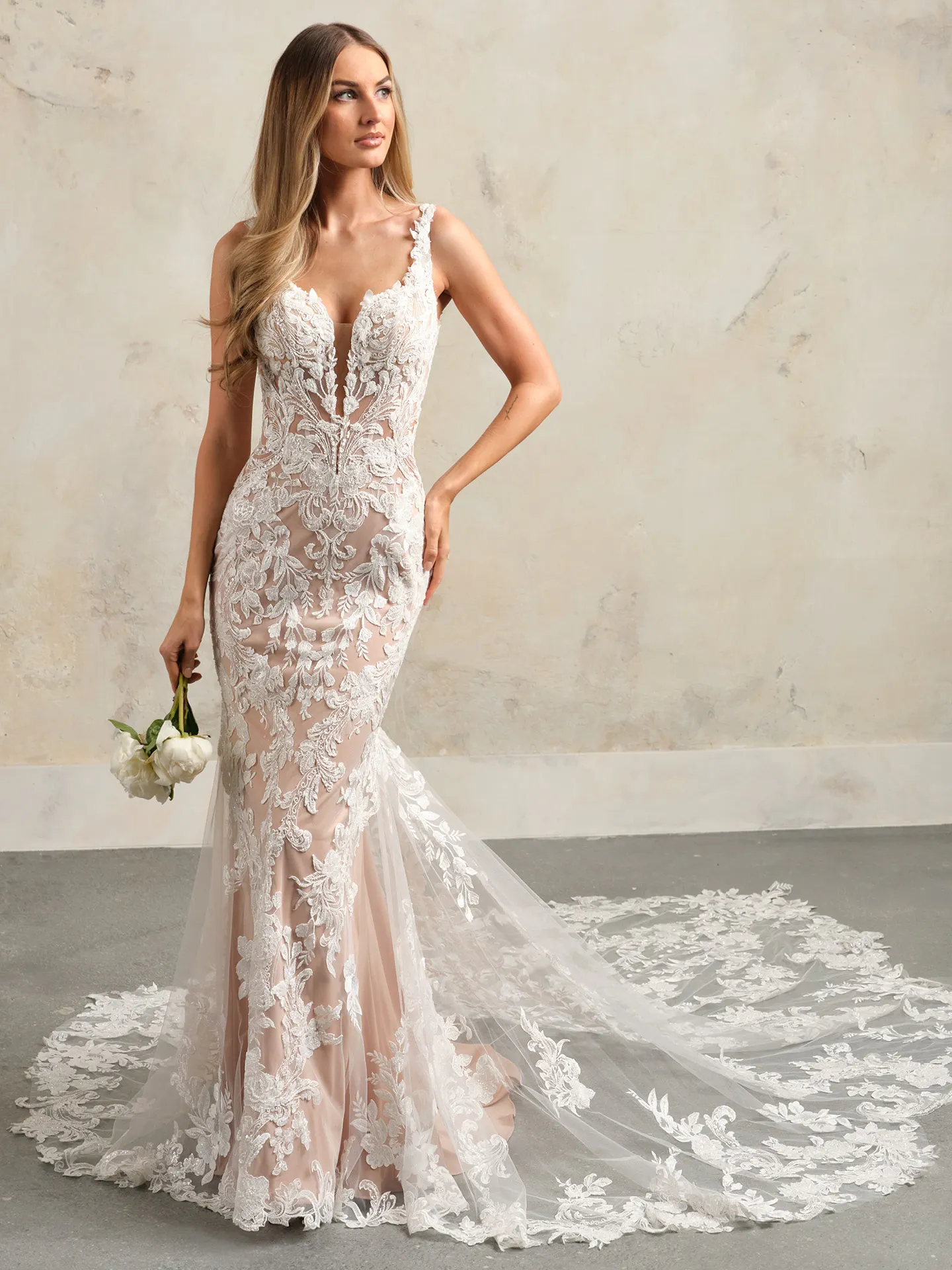 Maggie Sottero Zeta lace tulle mermaid wedding gown front view