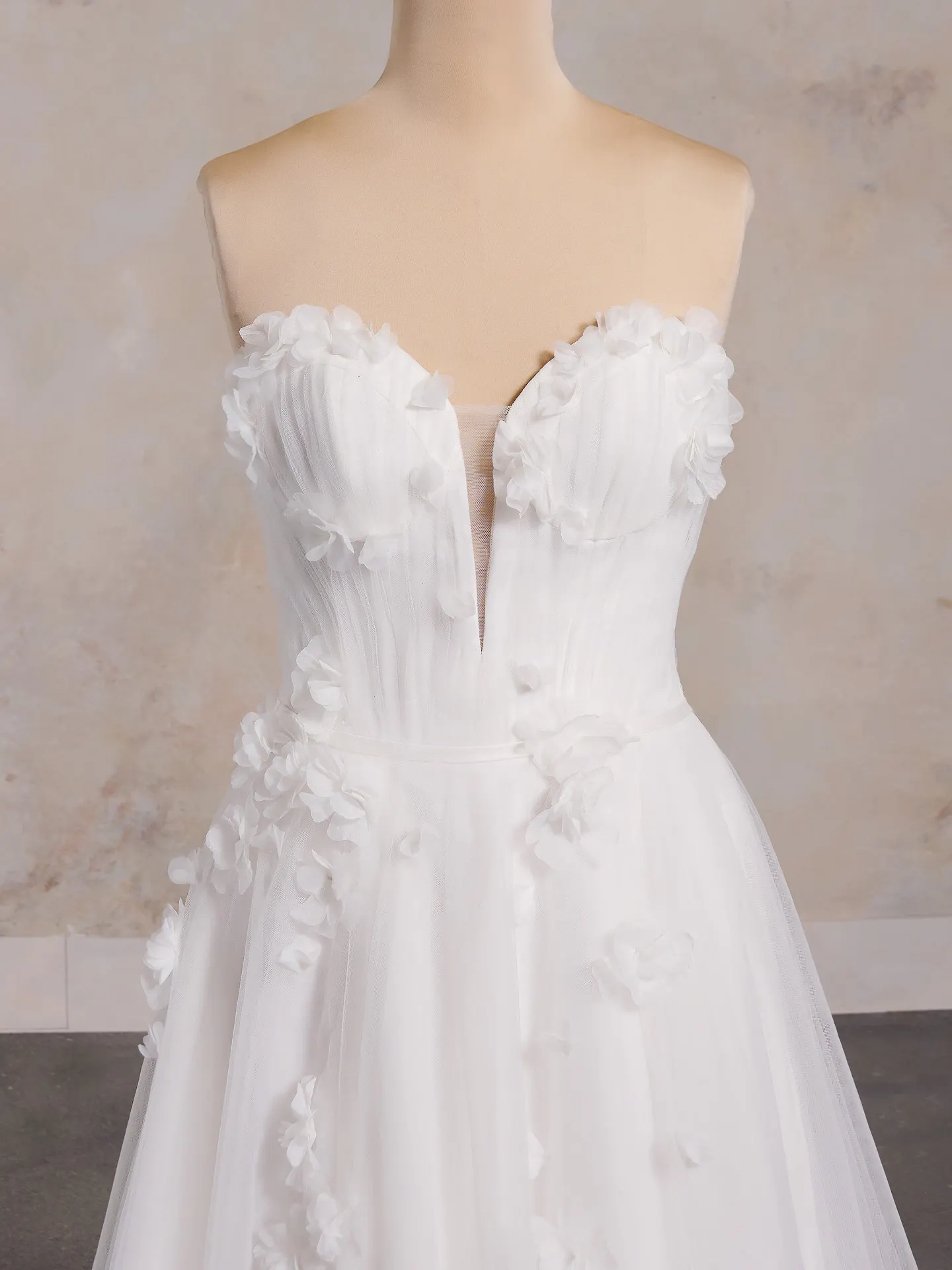 Maggie Sottero Allison front view, floral details on tulle A-line wedding gown