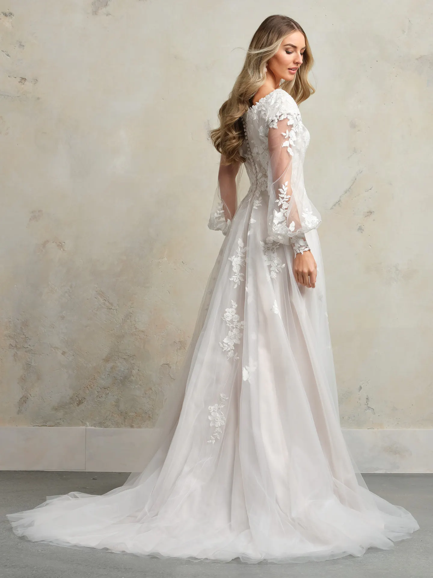 Rebecca Ingram Benicia back view lace floral gown