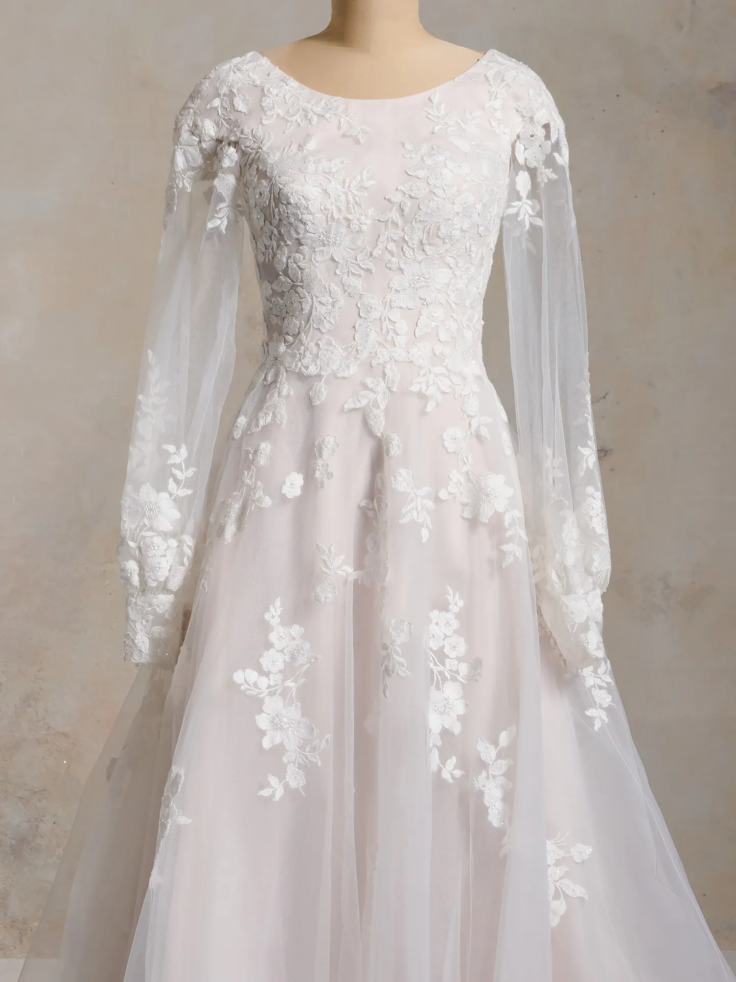 Rebecca Ingram floral lace bridal gown front view
