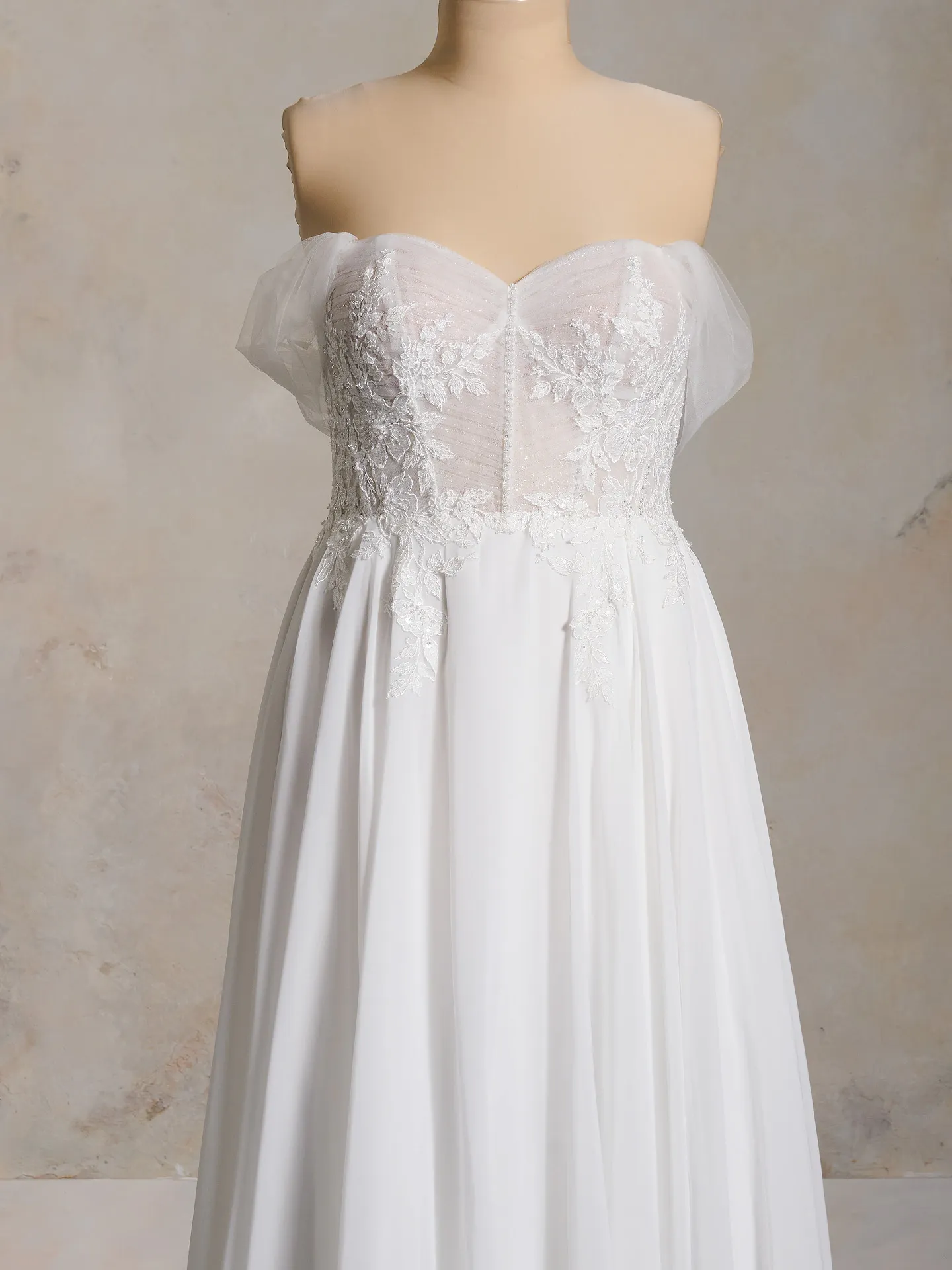 Maggie Sottero Blake front view corset tulle wedding dress with pearls