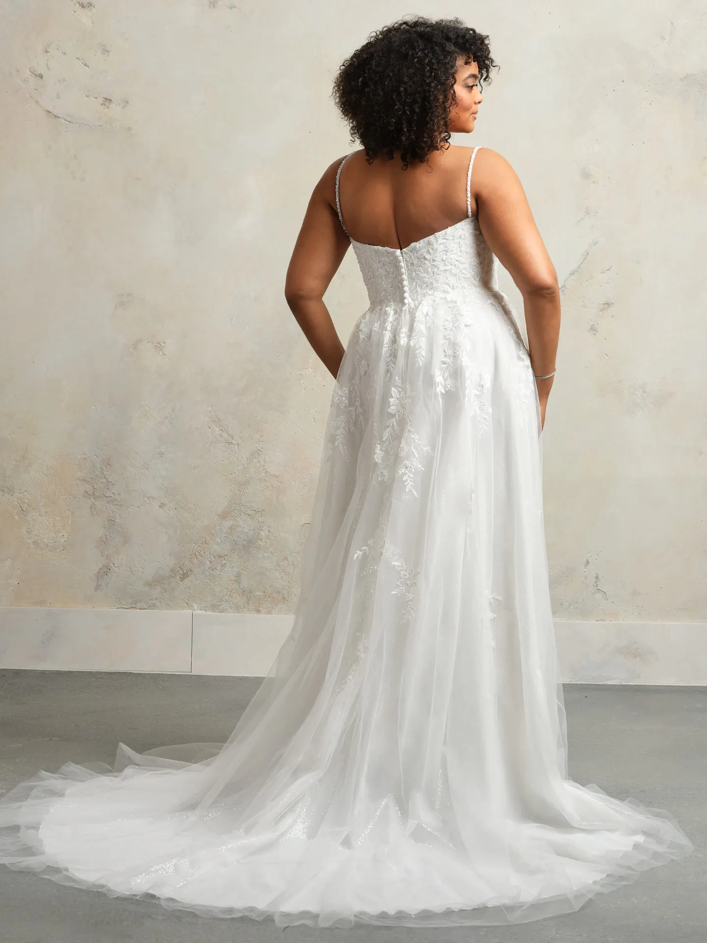 Rebecca Ingram Catherine back view spaghetti strap bridal dress