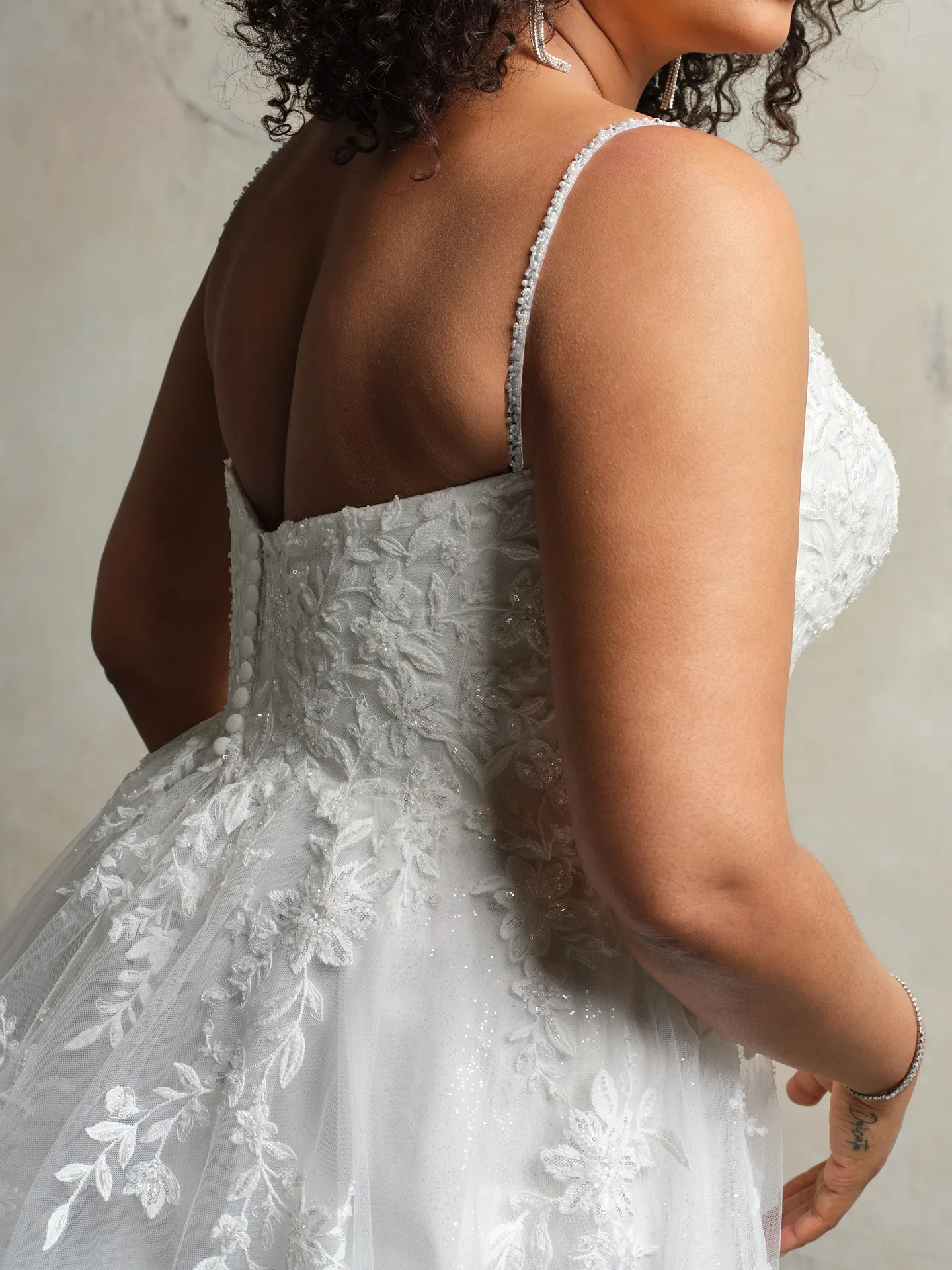 Catherine bridal dress back view spaghetti straps floral embroidery