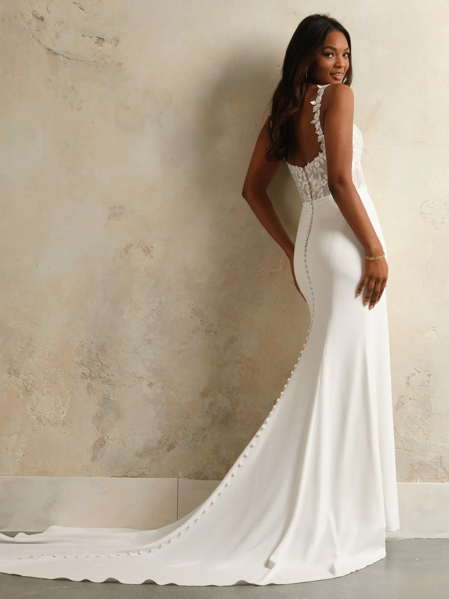 Rebecca Ingram Cecilia back view with buttoned train