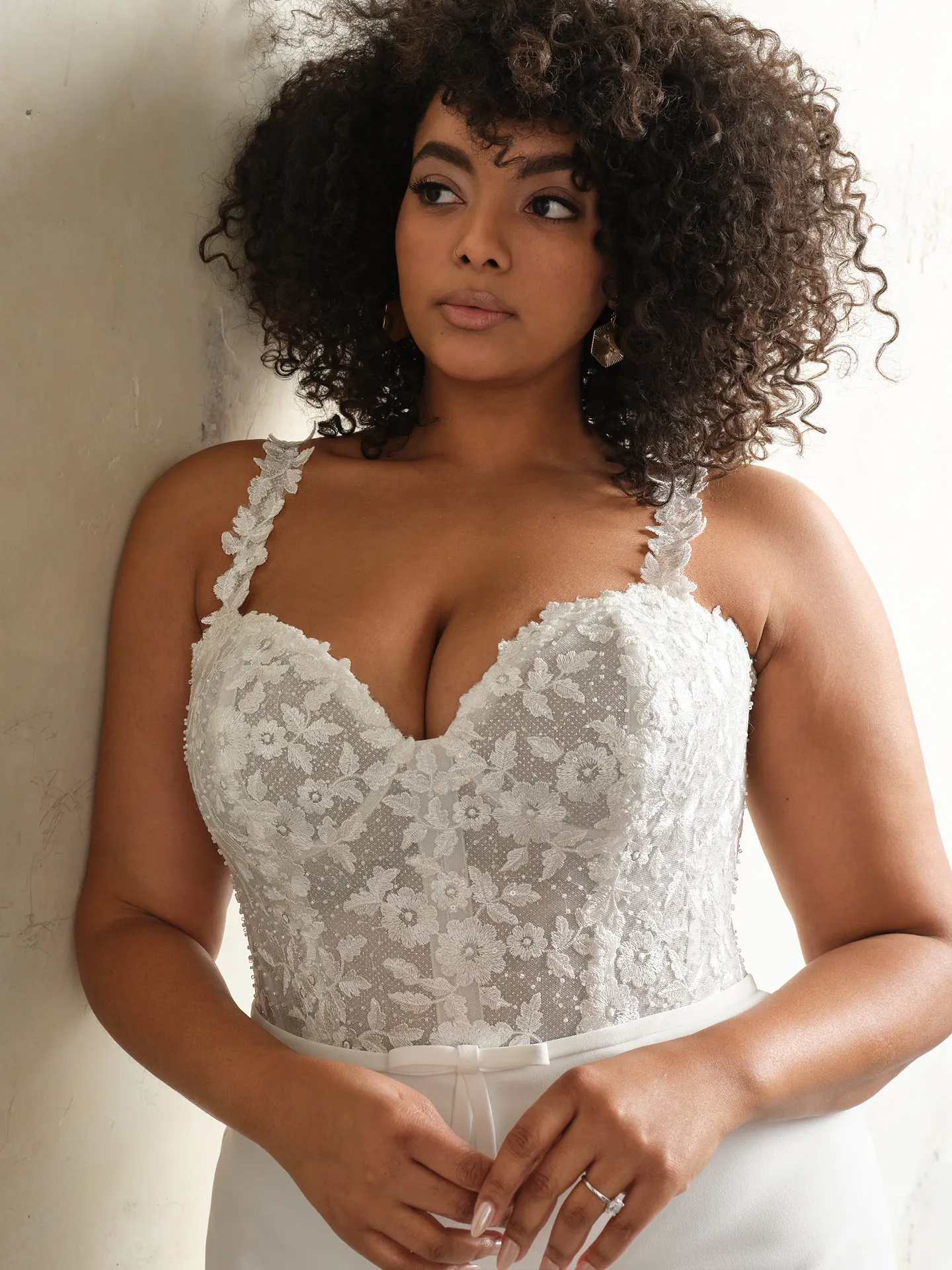 Rebecca Ingram floral lace bodice wedding dress front view
