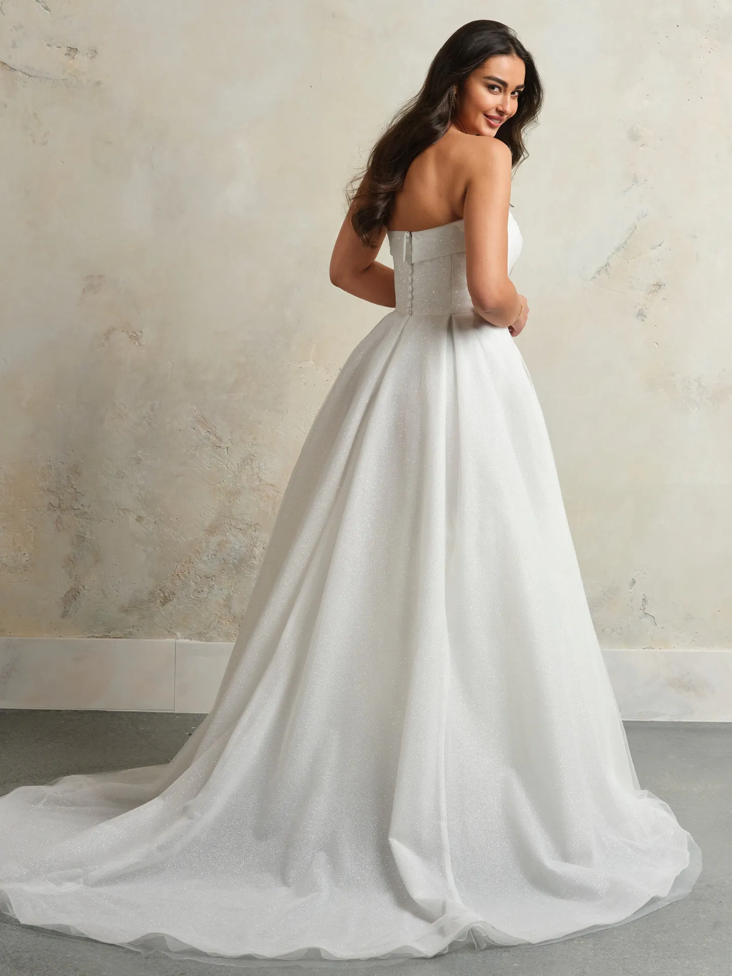 Sottero and Midgley Elizabeth back view, A-Line wedding dress with banded cuff.