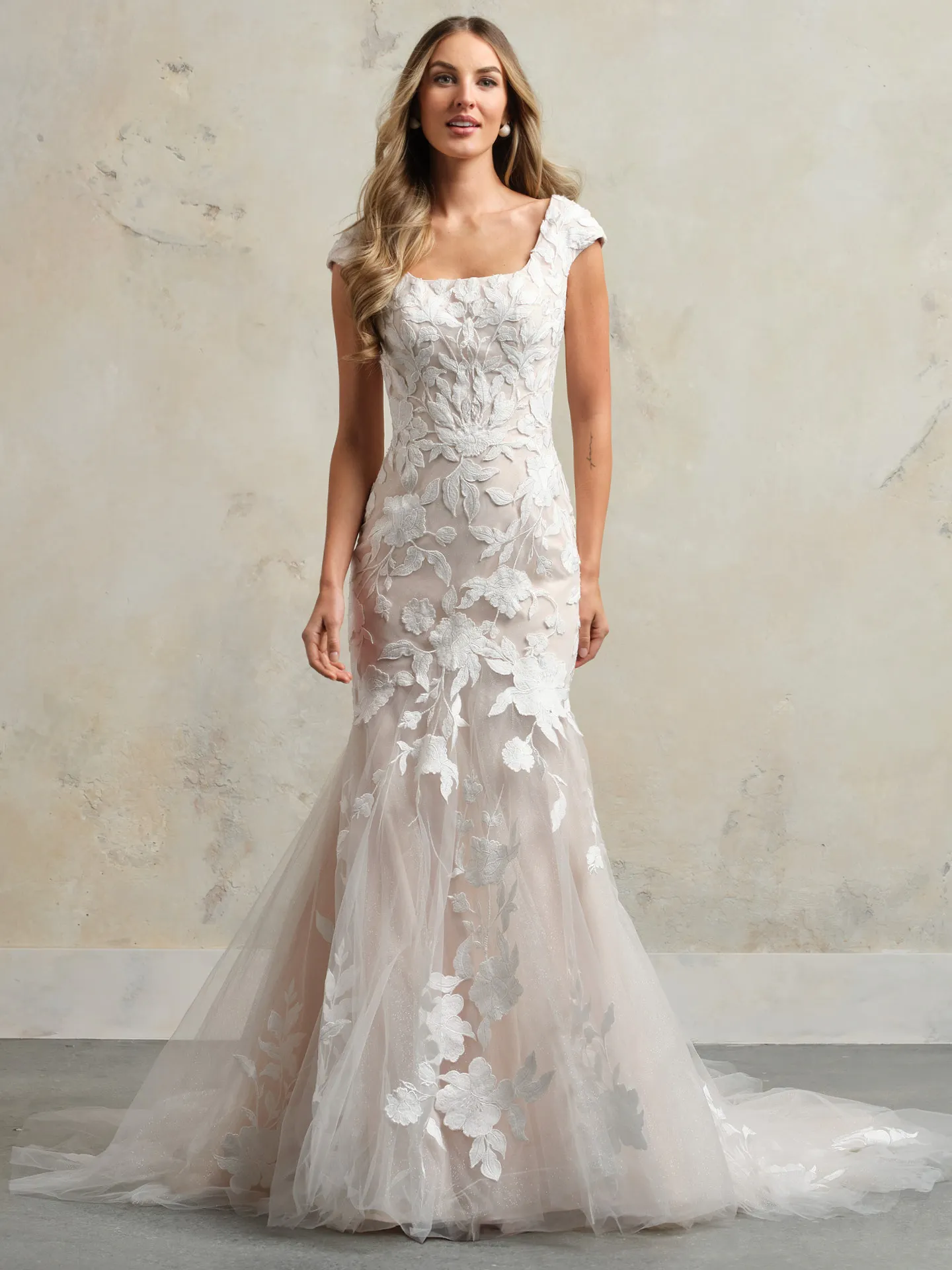 Rebecca Ingram Hattie Leigh modest gown front view lace detail