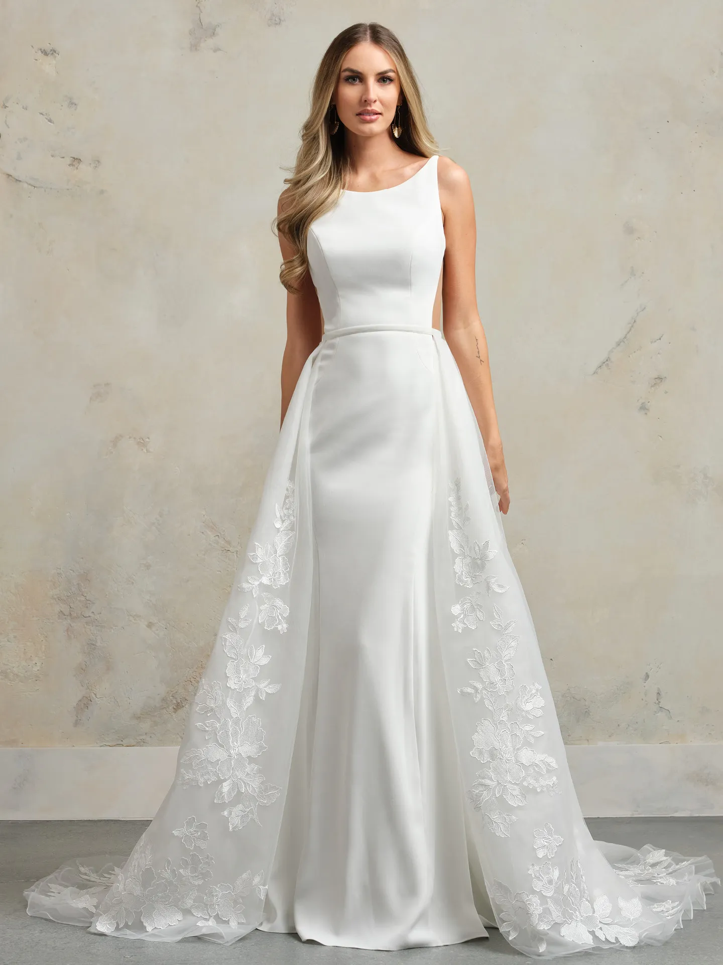 Rebecca Ingram Hope front view scoop neckline wedding dress with lace details